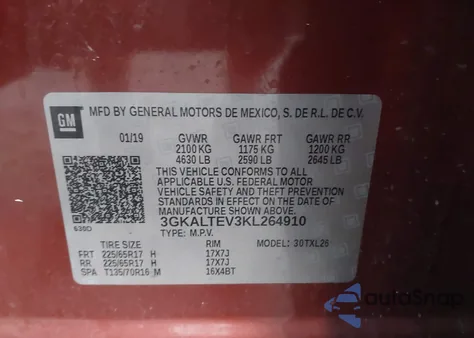 2019 GMC Terrain Sle from USA, damaged, VIN 3GKALTEV3KL264910